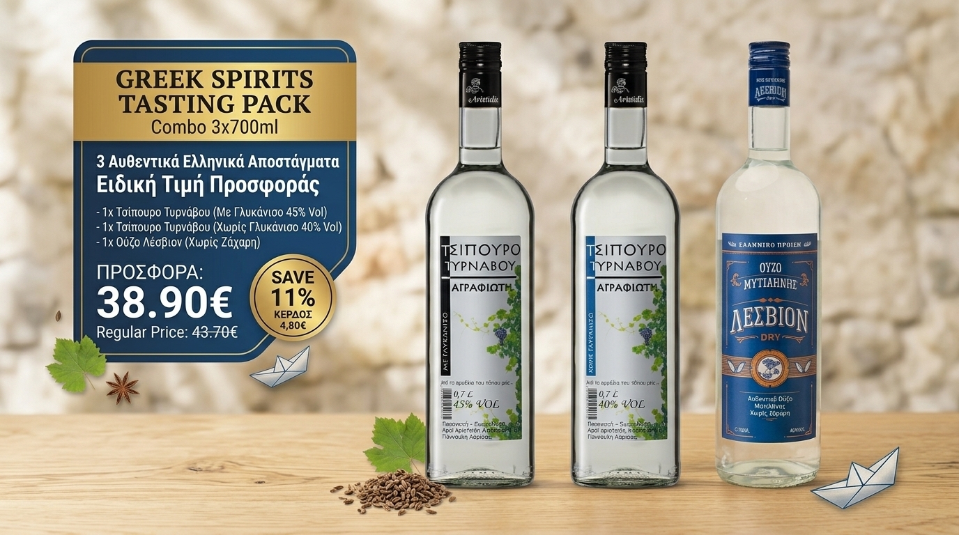 Combo Pack «Greek Spirits Tasting Pack» 3x700ml (Ούζο Λέσβιον & Τσίπουρο Τυρνάβου)